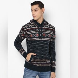 American‎ Eagle men’s Birdseye fair isle sweater Medium hooded pocket NWOT ski